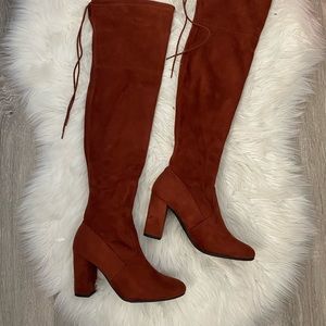 Rust red thigh high boots